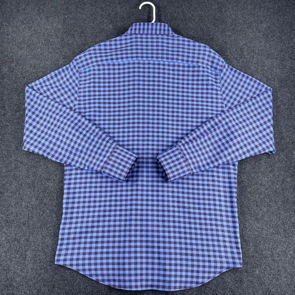 Peter Millar Button Down Mens L Large Blue Purple Gingham Crown Long Sleeve